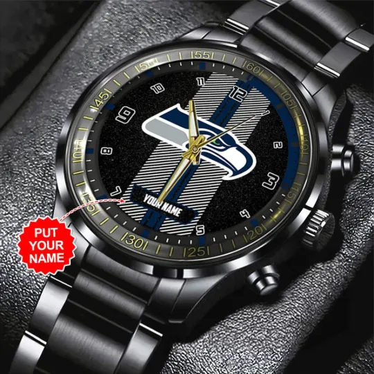 Personalized Seahawks Black Stainless Steel Watch