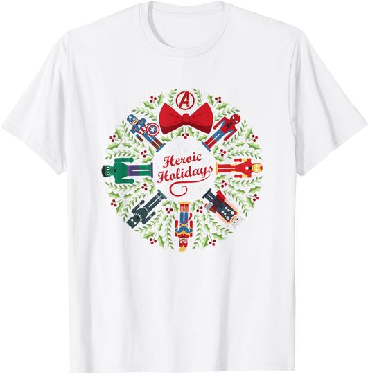 Marvel Christmas Wreath Heroic Holidays Avengers Big Logo T-Shirt, Gift For Fans