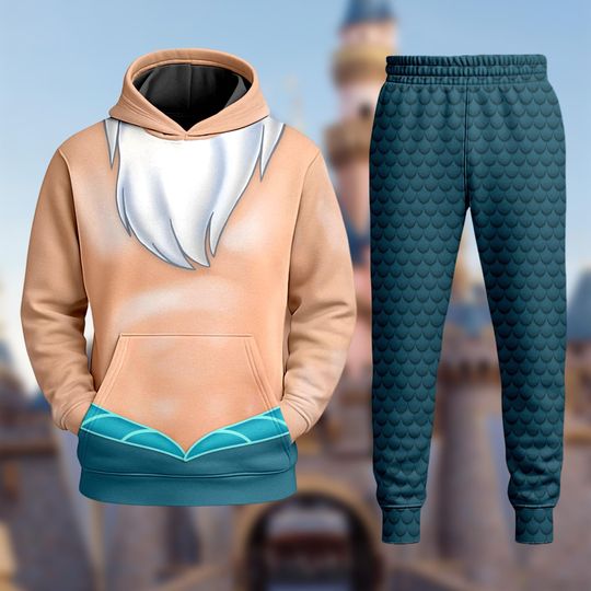 King Triton Costume Cosplay Hoodie & Joggers Set, The Little Mermaid Dad Costume Hoodie, King Triton Men Hoodie, Ocean Dad Halloween Sweatshirt