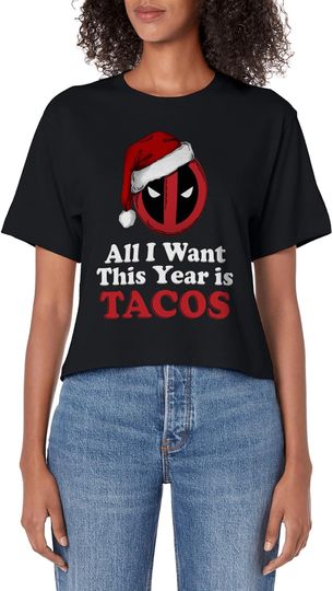 Discover Marvel Deadpool Christmas I Want Tacos Santa Hat Women's Crop Top