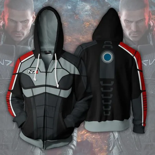 Discover Mass Effect John Shepard N7 3D Printed Zip Hoodie Cosplay Sweatshirt Jacket