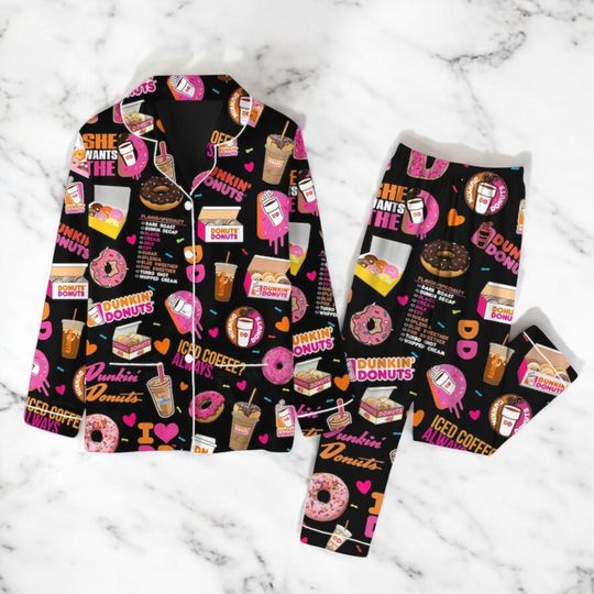Dunkin Donuts Pajama Set: Women's Coffee Lover Sleepwear
