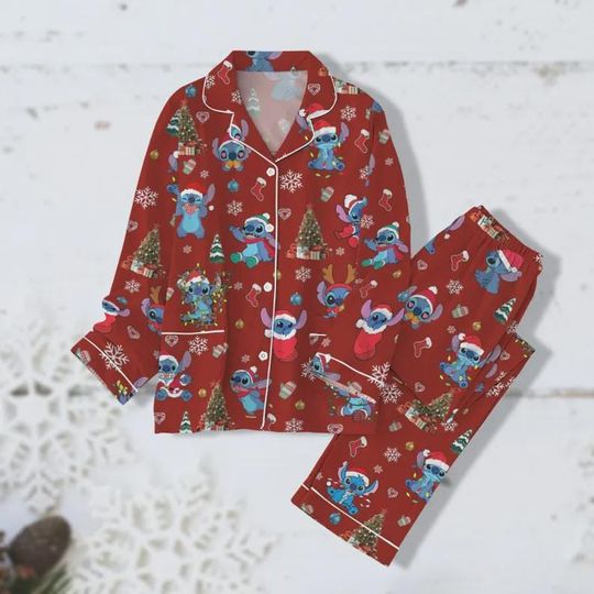 Discover Stitch Christmas Pajama Set: Women's Red Holiday Loungewear