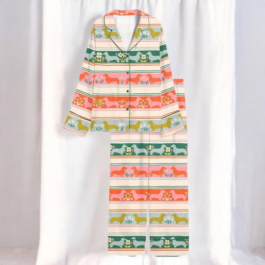 Discover Christmas Ghost Pajama Set, Red Santa Print Sleepwear