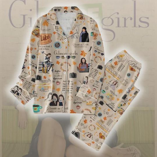 Gilmore Girls Pajama Set  Stars Hollow Inspired Silk Sleepwear