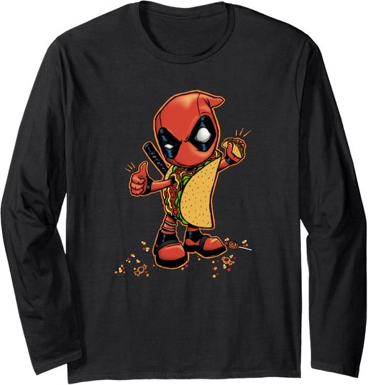 Marvel Comics Retro Classic Halloween Taco Deadpool Long Sleeve T-Shirt, Gift For Fans