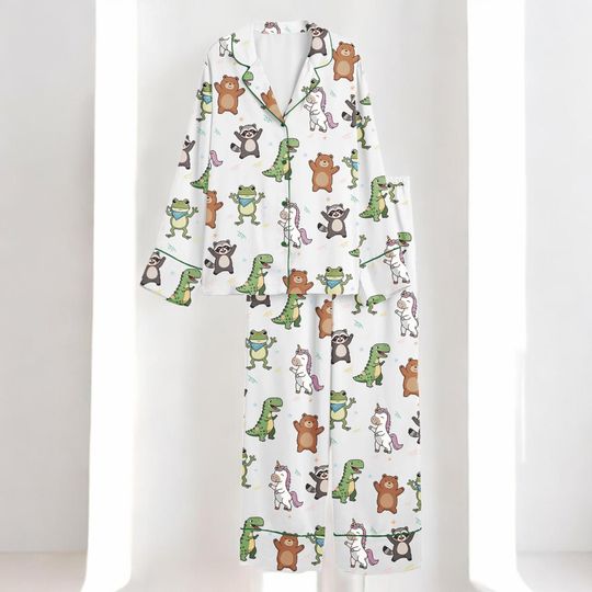 Discover Womens ANTIFA Inflatable Frog Pajama Set, Political Humor Silk Sleepwear