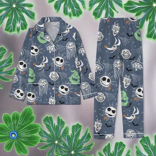 Nightmare Before Christmas Pajama Set, Jack Skellington Halloween Sleepwear, Spooky Loungewear