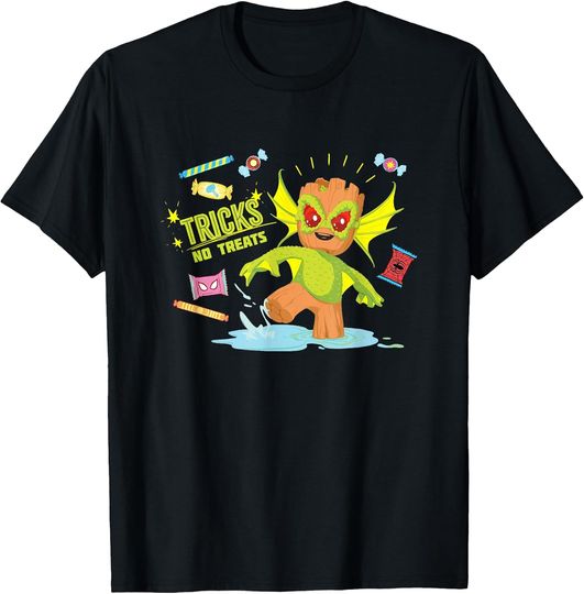 Discover Marvel Classic Halloween Tricks No Treats Baby Groot Logo T-Shirt