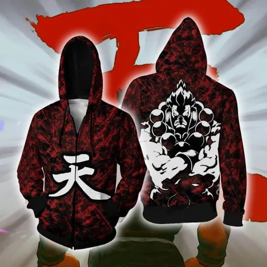 Discover Akuma Ten (Heaven) Kanji Inspired by Street Fighter 3D Hoodie Gouki