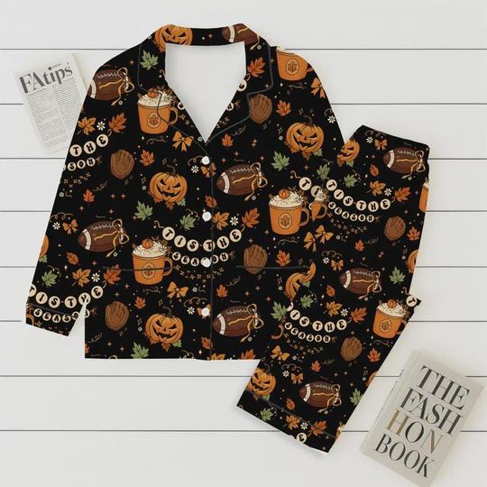 Discover Fall Pumpkin Latte Pajama Set: Brushed Silk Halloween Sleepwear