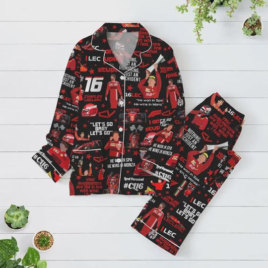 Discover Christmas Charles Leclerc Pajama Set: Silk Ferrari Racing Sleepwear