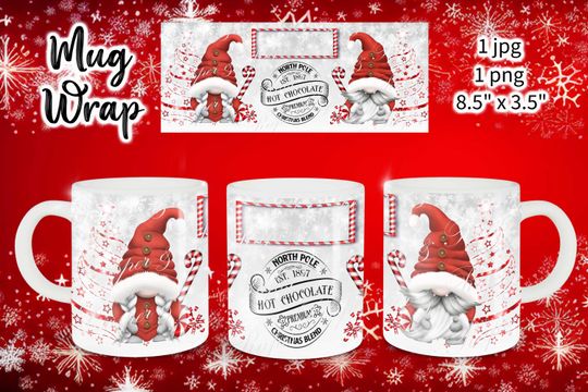 Discover Red Christmas Gnome Mug Wrap: Sublimation Design (PNG, JPG)