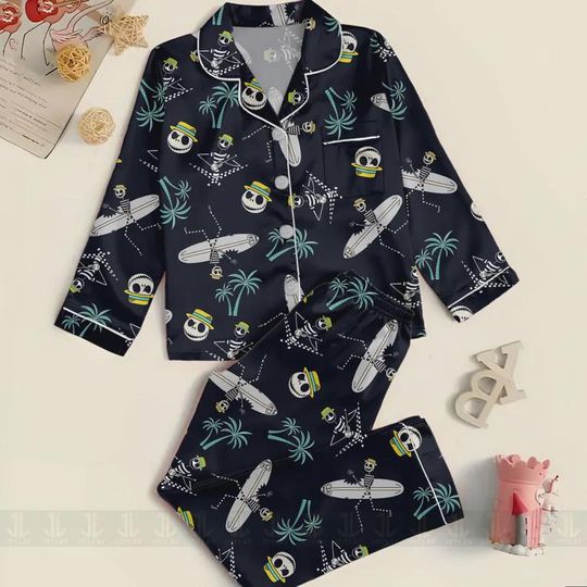 Jack Skellington Silk Pajama Set: Spooky Halloween Sleepwear