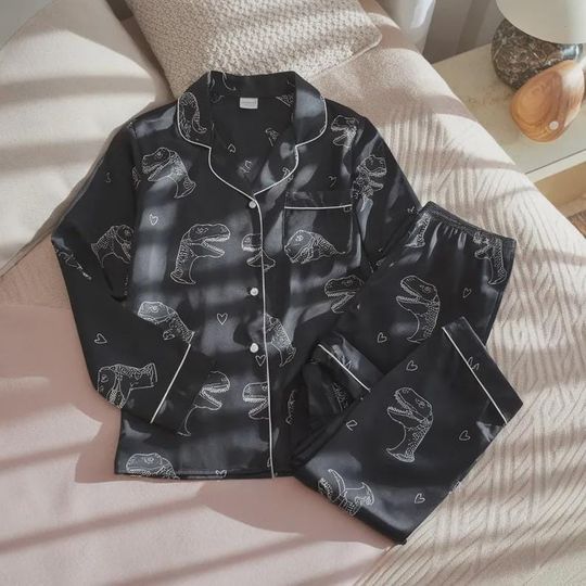 Dino Silk Pajama Set: Halloween Dinosaur PJs, Family Sleepwear