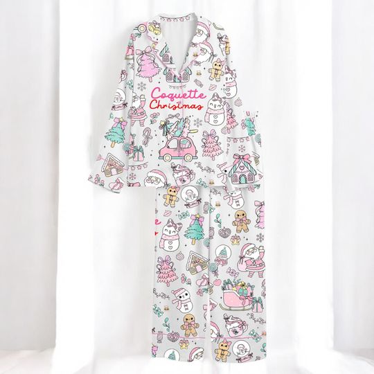 Discover Womens Coquette Christmas Pajama Set, Girly Pink Mint Holiday Silk Sleepwear