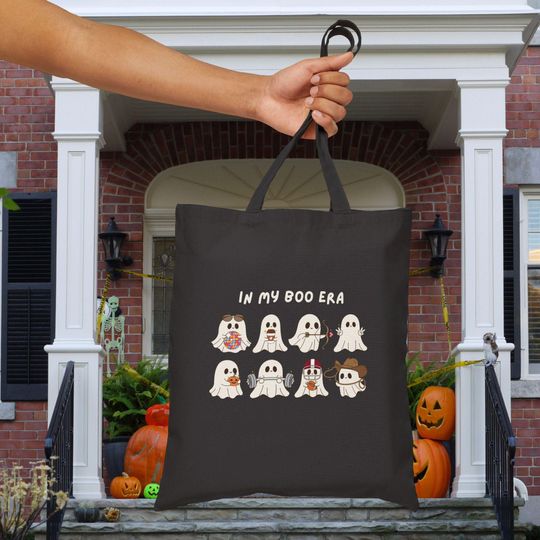 Discover Cute Halloween In My Boo Era Taylor Ghost Trick or Treat Cotton Tote Bag Halloween Candy Gift for Kids and Adults