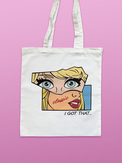 Discover Tote bag | Style | Classic | 1989 | Red lipstick | pop art tote bag | Shopping bag | 100% Cotton