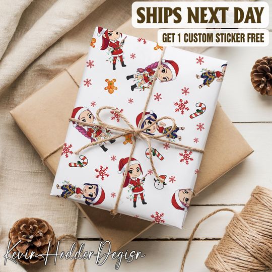 HUNTRIX Merry Christmas Wrapping Paper, Kpop Demon Hunters Wrapping Paper, Christmas Wrapping Paper, Derpy Tiger Christmas Wrapping Paper