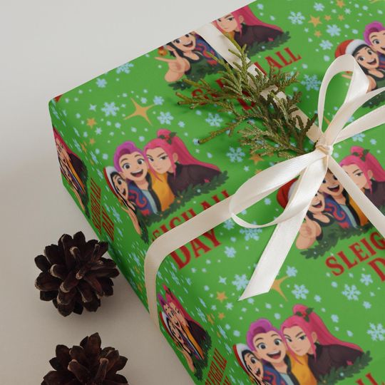 Huntrix K-Pop Demon Hunters Christmas Wrapping Paper, Cute Anime Holiday Gift Wrap, Sleigh all Day