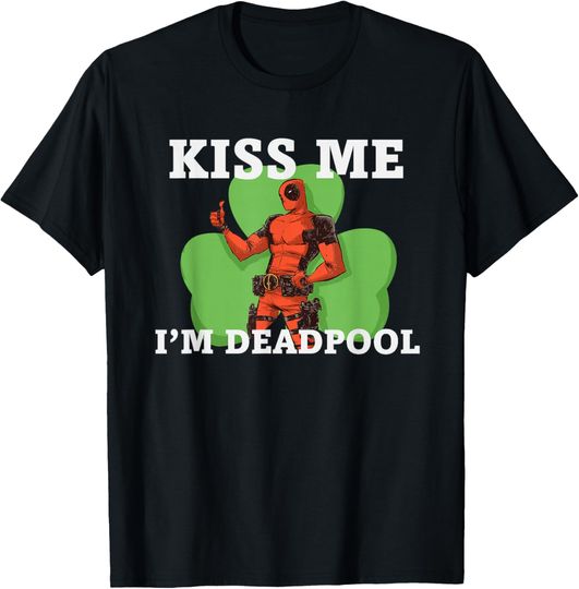 Discover Marvel Kiss Me I'm Deadpool St. Patrick's Day Shamrock T-Shirt, Gift For Fans