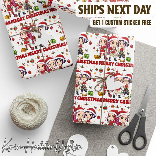 HUNTRIX Merry Christmas Wrapping Paper, Kpop Demon Hunters Wrapping Paper, Christmas Wrapping Paper, Derpy Tiger Christmas Wrapping Paper