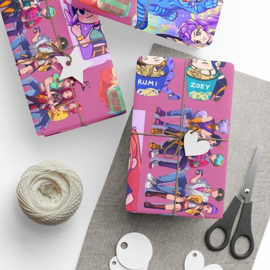Kawaii Anime Demon Hunter Huntrix Wrapping Papers, Saja Boys Christmas Present, Cute Gift Wrap, Birthday Party Decor, Kids, Fun Wraps,
