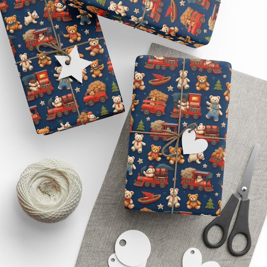 Discover K-pop Demon Hunters Inspired Rumi Teddy Bears And Chuchu Trains Pajama Design Gift Wrap Roll, Wrapping Paper Roll for KDH Fans