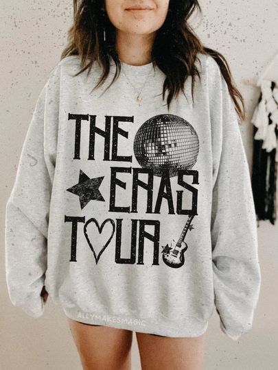 The Grunge Tour Crewneck Sweater - Vintage Aesthetic, Guitar, Disco Ball