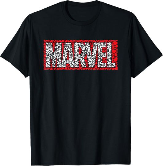 Discover Marvel Logo Red Brick Hearts Valentine's Day T-Shirt, Gift For Fans