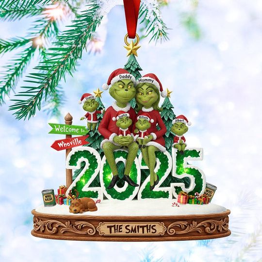 Discover Personalized Green Monster Family Ornament, Funny Acrylic Holiday Decor