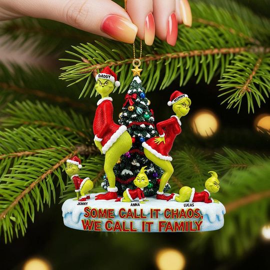 Discover Funny Green Monster Family Ornament, Personalized Christmas Gift (2D Flat Acrylic)