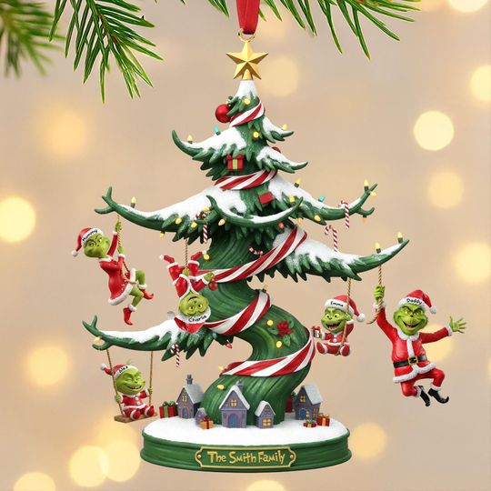 Discover Grch Green Monster Mischief Family Acrylic Ornament, Personalized Christmas Gift For Family