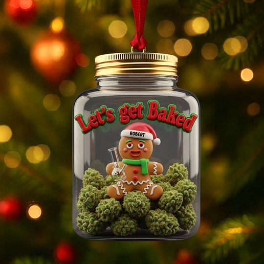 Discover Gingerbread Weed Lets Get Baked Acrylic Ornament, Personalized Christmas Gift For Weed Lovers, Funny Holiday Decor