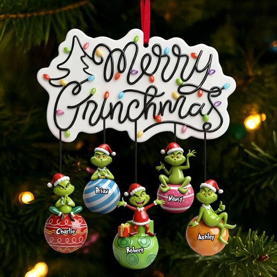 Discover Green Monster Merry Grchmas - Personalized Acrylic Ornament - Gift For Family, Kids