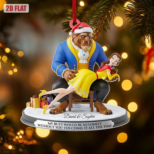 Custom Couple Name Christmas Ornament, Belle And Beast Christmas Ornament, Beauty And The Beast Ornament, Romantic Couple Holiday Decor