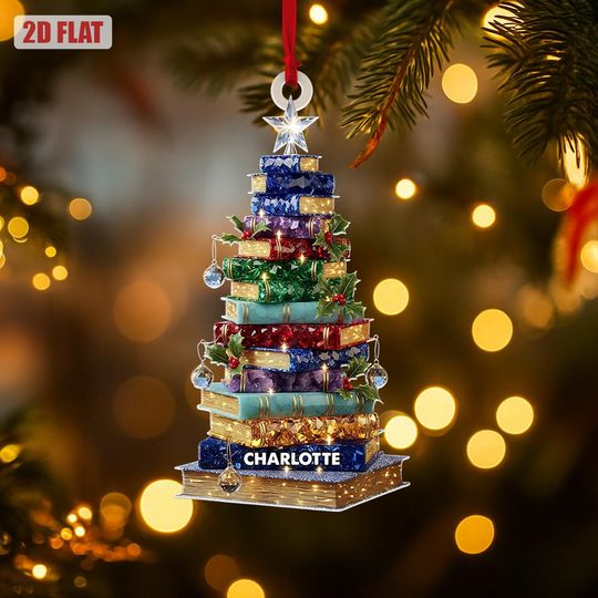 Custom Christmas Book Tree Name Ornament, Book Christmas Tree 2025, Custom Gifts For Book Lover, Bookworm Book Keepsake Book Club Xmas