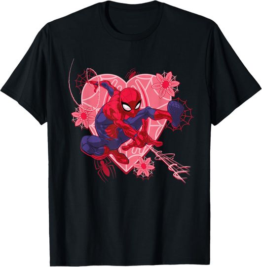 Marvel Spider-Man Hearts and Flowers Valentine's Day T-Shirt, Gift For Fans