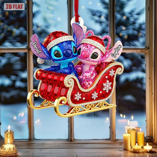 Custom Stitch And Angel Couple Christmas Ornament, Cute Stitch Christmas Ornament, Merry Stitchmas Ornament, Custom Couple Name Ornament