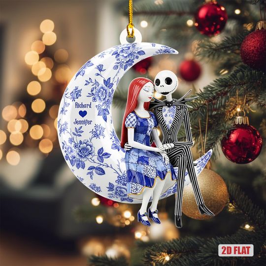 Personalized Nightmare Couple Name Ornament, Jack And Sally Christmas Ornament, Naughty Christmas Tree Decor, Jack And Sally Love Ornament