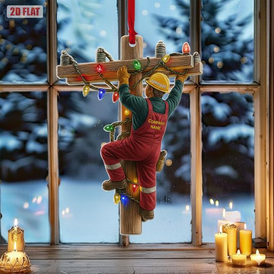 Discover Personalized Lineman Christmas Ornament, Custom Electrician Gift, Custom Gift For Dad, Electrician Ornament, 2D Flat Ornament Xmas 2025