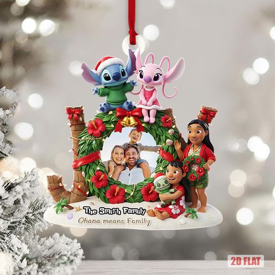 Discover Personalized Stitch Family Photo Christmas Acrylic Ornament, Family Trip Photo Ornament, Custom Stitch Family Ornament, Photo Ornament