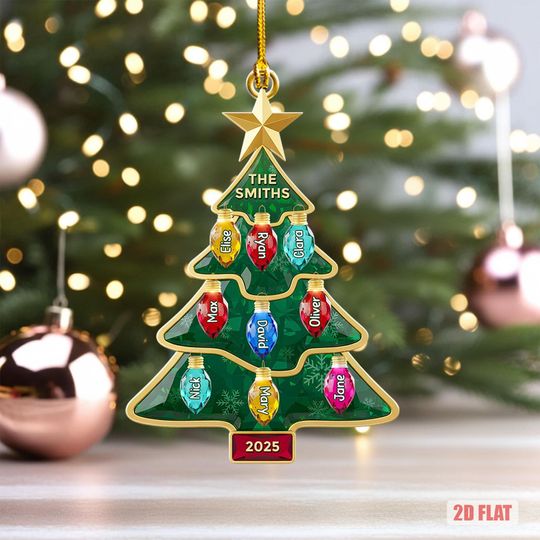 Discover Custom Family Name Christmas Tree Light Ornament, 2D Flat Christmas Tree Shape Ornament, Family Name Ornament, Xmas Tree Shape Ornament