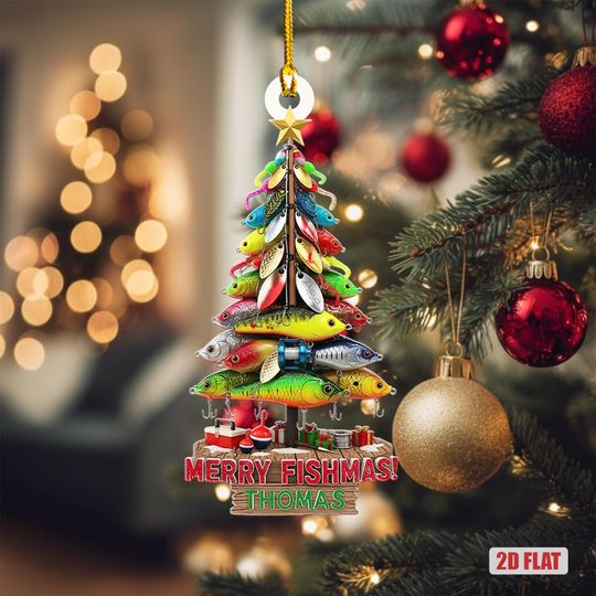 Personalized Fisherman Ornament, Fishing Merry Fishmas Flat Ornament, Custom Fishing Christmas Ornament, Fishing Ornament, Fishing Lovers