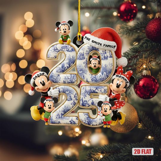 Discover Personalized Disney Mickey Family Christmas 2025 2D Flat Ornament, Mickey & Minnie Couple Xmas Family Ornament 2025 Gift, Family Name