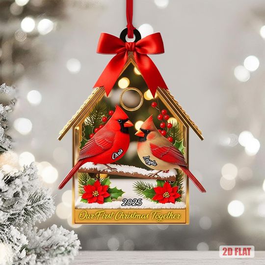 Personalized Cardinal Love Birds Ornament, Custom First Christmas Together Ornament, Couple Name Ornaments, Holiday Tree Keepsake 2025