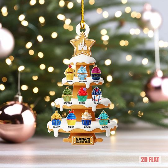 Discover Personalized Bakery Christmas Tree Ornament, Custom Name Cupcake & Cookie Holiday Decor Gift For Bakers, Custom Bakery Ornament 2D Flat