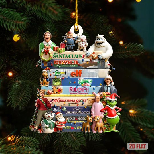 Classic Christmas Movies Collection Stack Acrylic Ornament, Watching Movie Gifts, Christmas Movies Ornament, Elf funny character Home Alone Rudolph