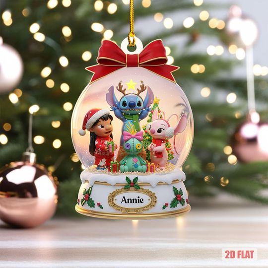 Discover Personalized Stitch Lilo Angel Ornament, Custom Name Snow Globe Christmas Ornament, Disney Holiday Gift, Stitch Let It Snow Ornament