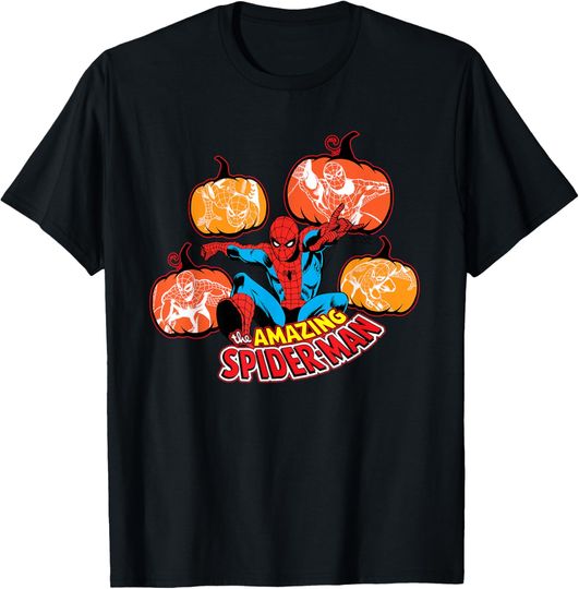 Discover Marvel Amazing Spider-Man Halloween Fall Pumpkins Comic Art T-Shirt, Gift For Fans